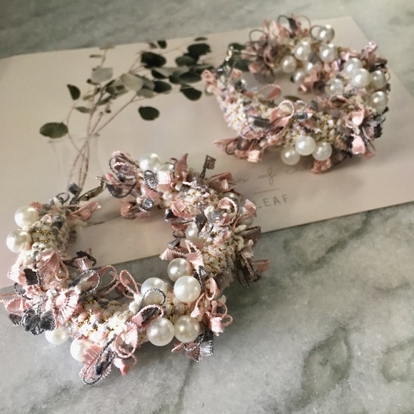 Beaded Pink Floral Pearl Wreath Hoop Earrings - Picture 3 of 8